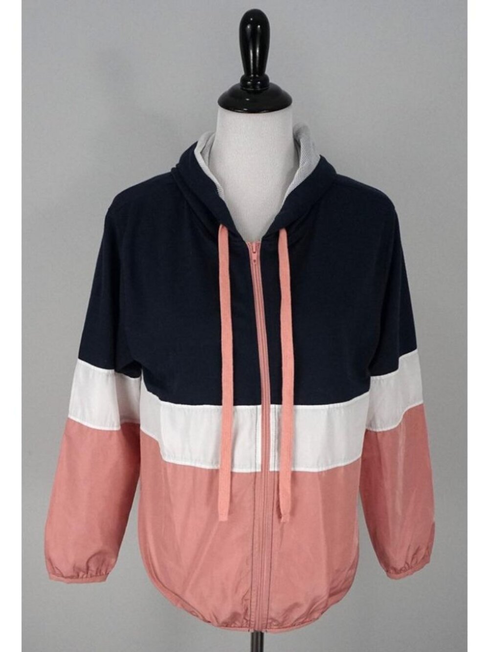 Kaii Womens Pink Hooded Zip Up Windbreaker Coat Jacket Size Large